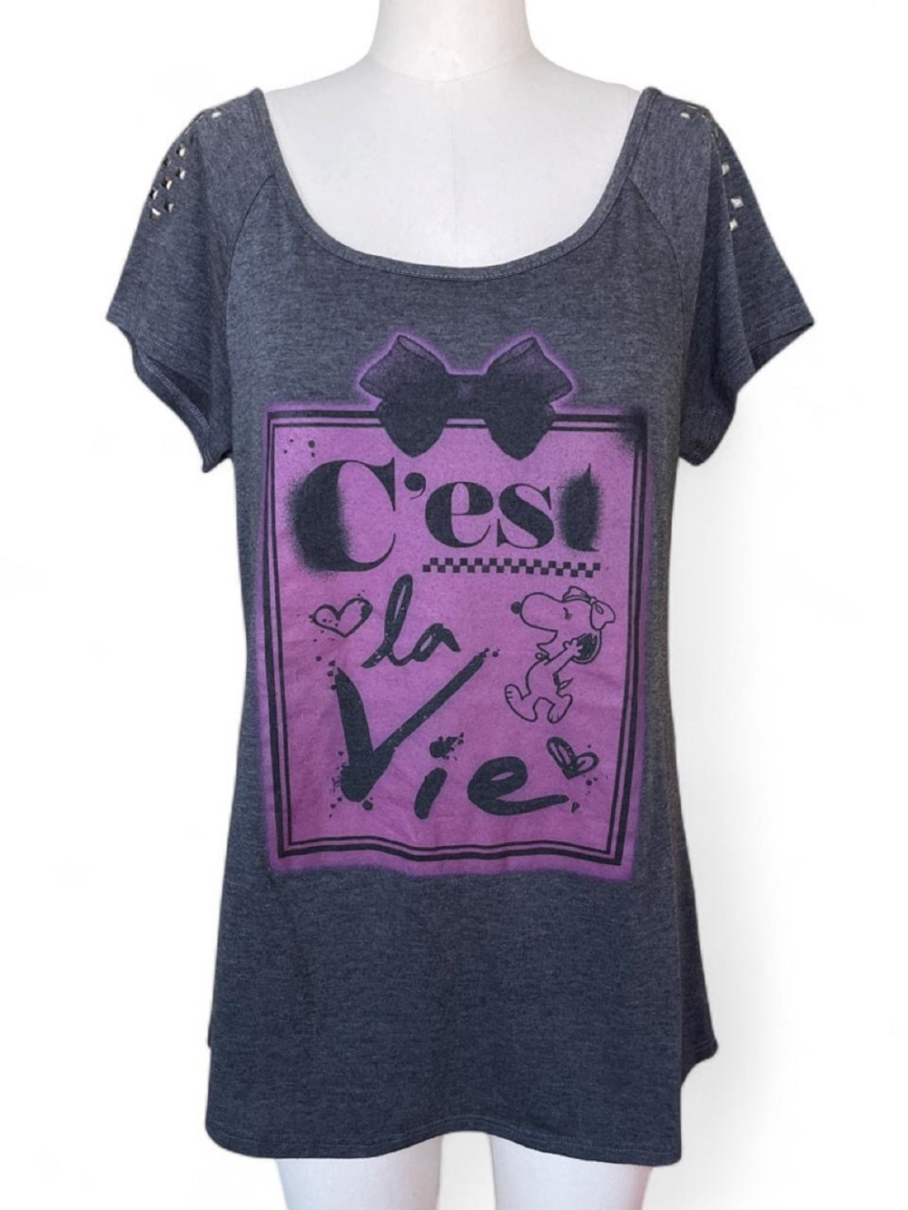 2010s cute Snoopy Bella c’es la vie bow graphic t-shirt